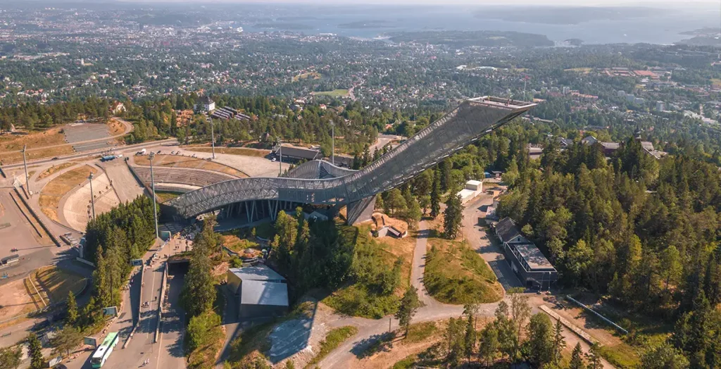 Overview of the Holmenkollen Ski Jump and Oslo Ski Museum.