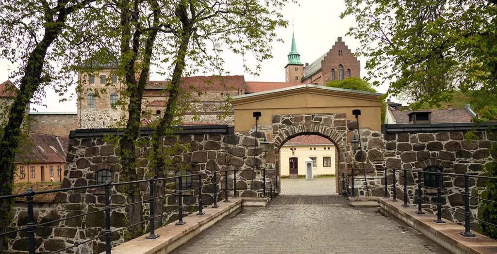 The main gate of Akershus Fortress.
